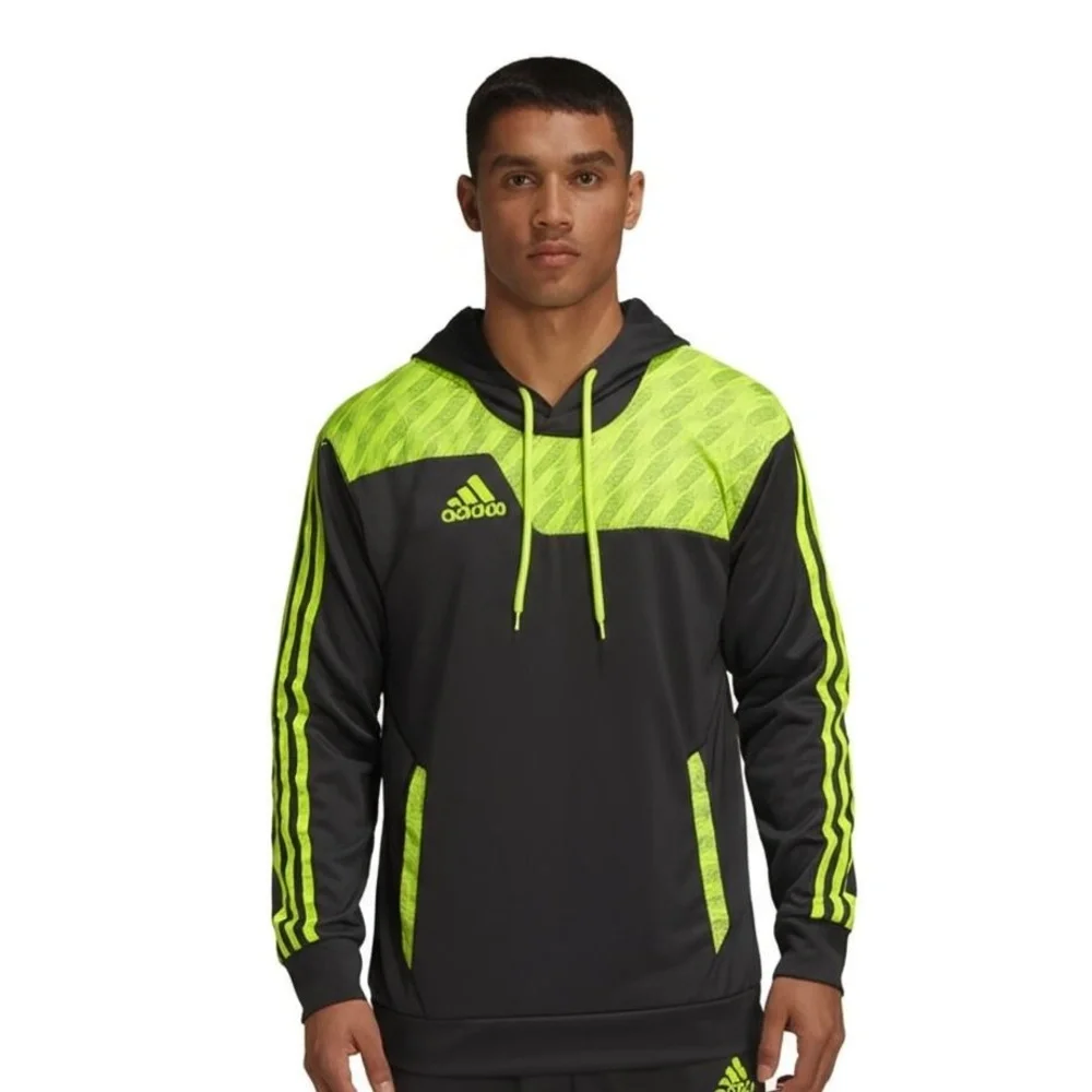 Adidas Climalite Hoodie S‎ Grey Neon Green Athletic Comfort Style Sweatshirt